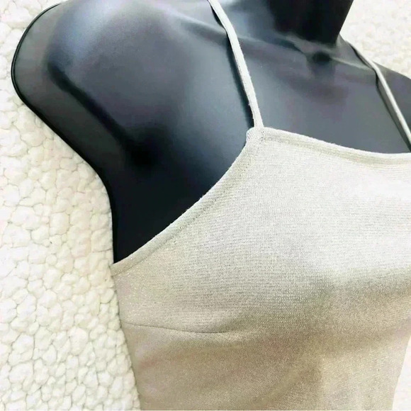 Urban Outfitters Silver Sparkle “70’s” Cropped Tie Back Halter Top Size S - Picture 2 of 13